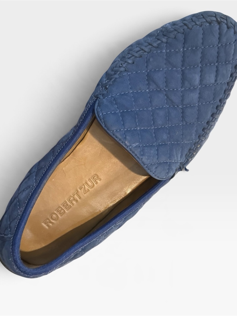 The Robert Zur Quana Blue Quilt Suede Driving Loafers Moccasins Size 10